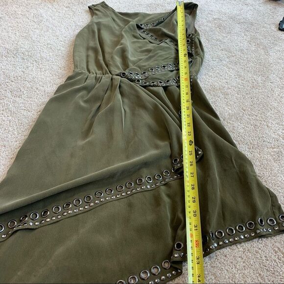 HAUTE Hippie Military green grommets silk dress Sz XS - Picture 10 of 14